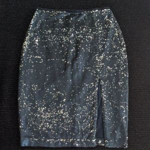 Lulu's Navy Mid Length Sequin Skirt